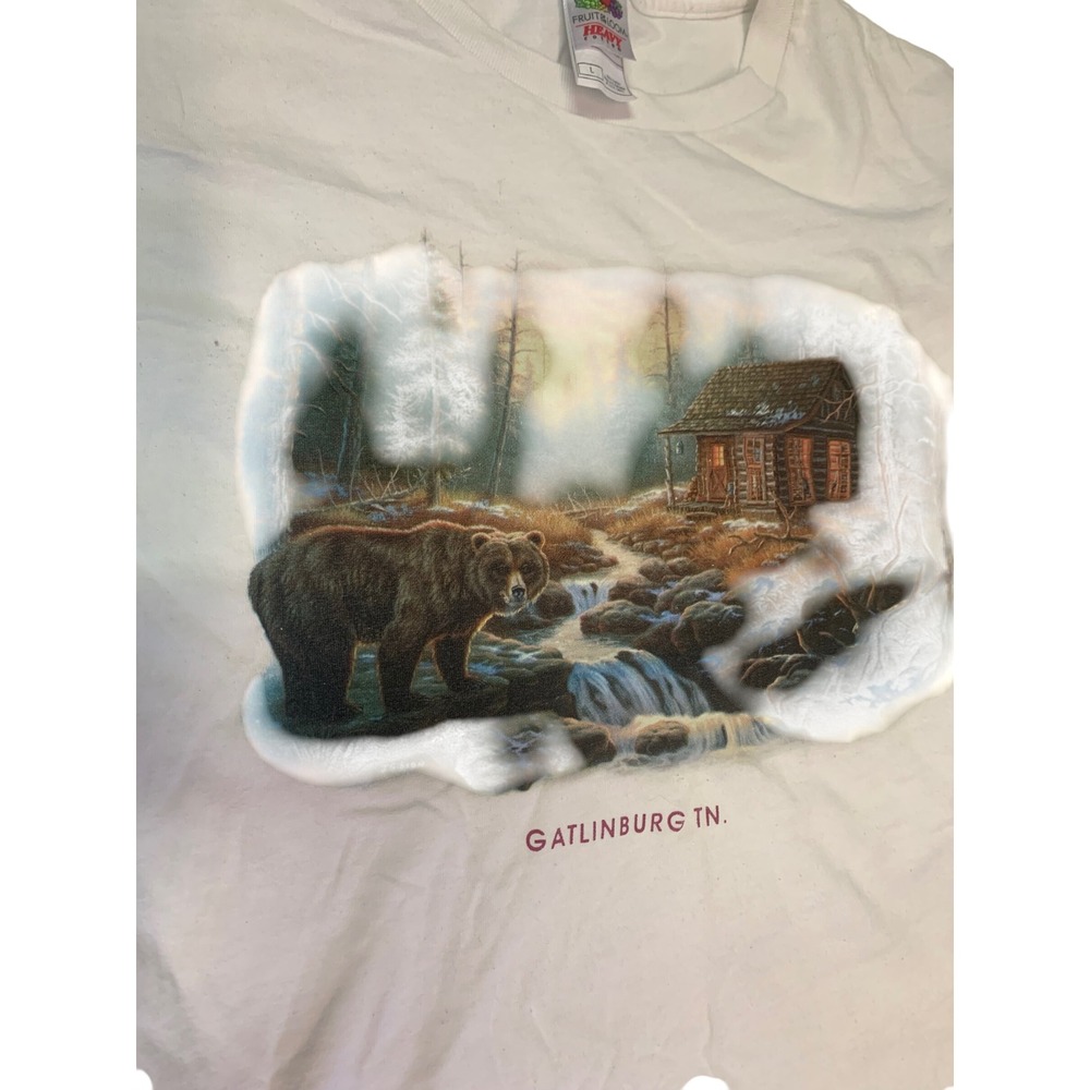 Vintage Gatlinburg Tennessee T-Shirt Bear Cabin Fruit‎ of the Loom L